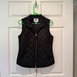 Old Navy Black Quilted Sleeveless Vest with Gold Zipper